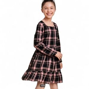 The Children's Place Girls Plaid Twill Tiered Dress Size 14 Cotton/Polyester